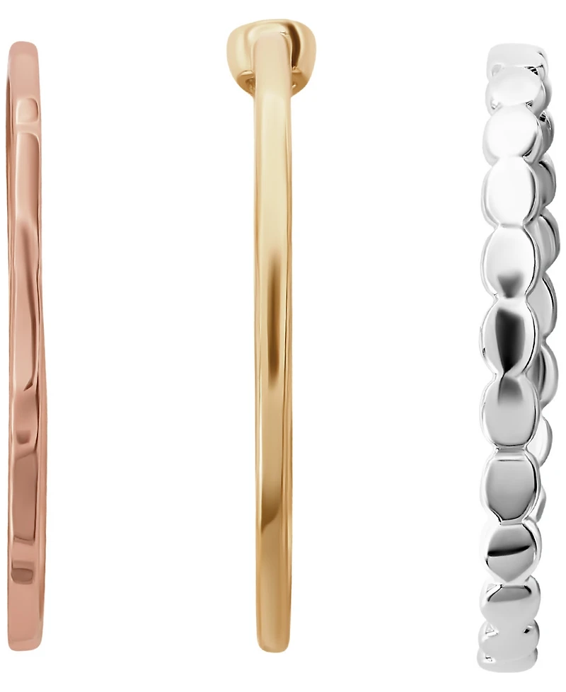 Macy's 3-Piece Cubic Zirconia Ring Set (0.12 ct. t.w.) in Tri Tone Sterling Silver
