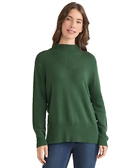 Jones New York Women's Side Seam Button Mock Neck Sweater