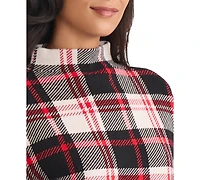 Jones New York Women's Birdseye Plaid Funnel Mock Neck Sweater