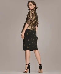 Donna Karen New York Womens Sleeveless Ruching Embellished Top Embroidered Ruched Skirt