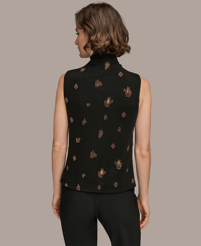 Donna Karan New York Women's Sleeveless Metallic Beaded Mock Neck Top