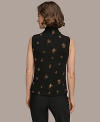 Donna Karan New York Women's Sleeveless Metallic Beaded Mock Neck Top