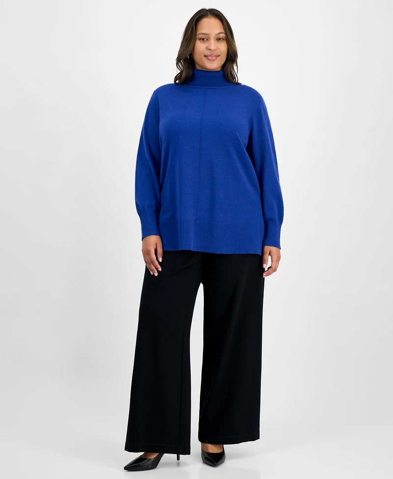 Jones New York Plus Size Pintuck Mock-Neck Long-Sleeve Sweater