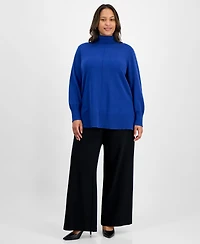 Jones New York Plus Size Pintuck Mock-Neck Long-Sleeve Sweater