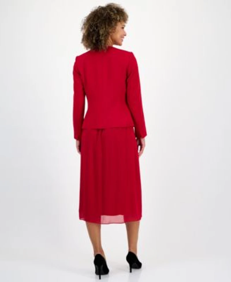 Kasper Womens Collarless Open Front Blazer Pleated Pull On Skirt