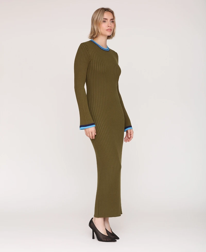 Avec Les Filles Women's Long Sleeve Ribbed Neck Maxi Dress