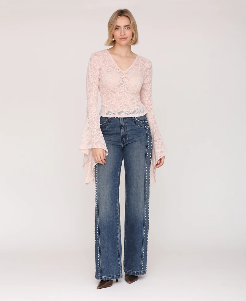 Avec Les Filles Women's V-Neck Long Sleeve Top
