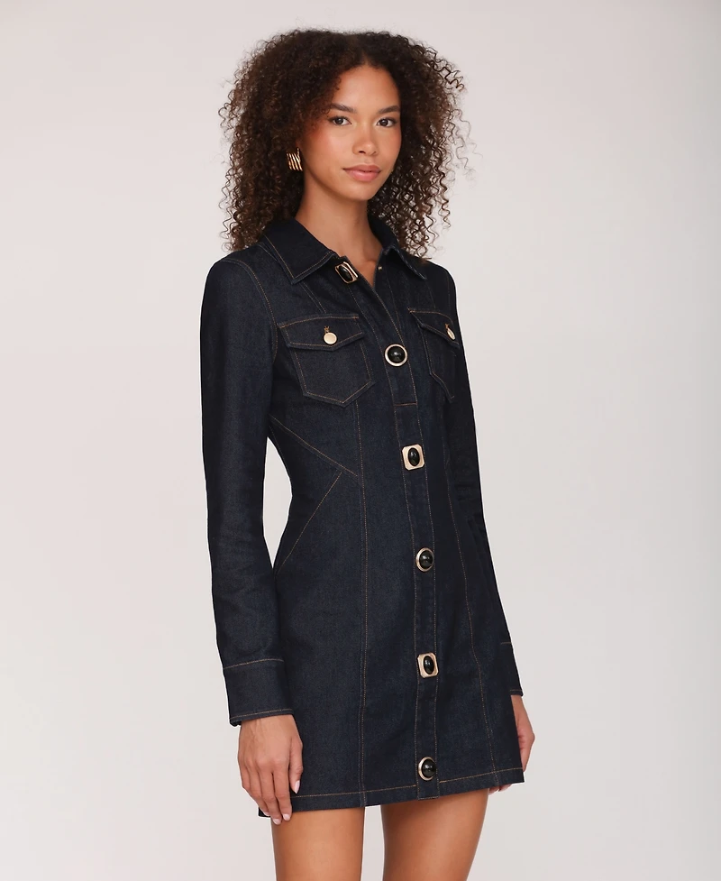Avec Les Filles Women's Collared Mini Shirt Dress