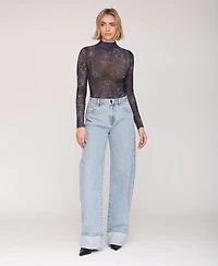 Avec Les Filles Women's Rolled Cuff Barrel Leg Jeans