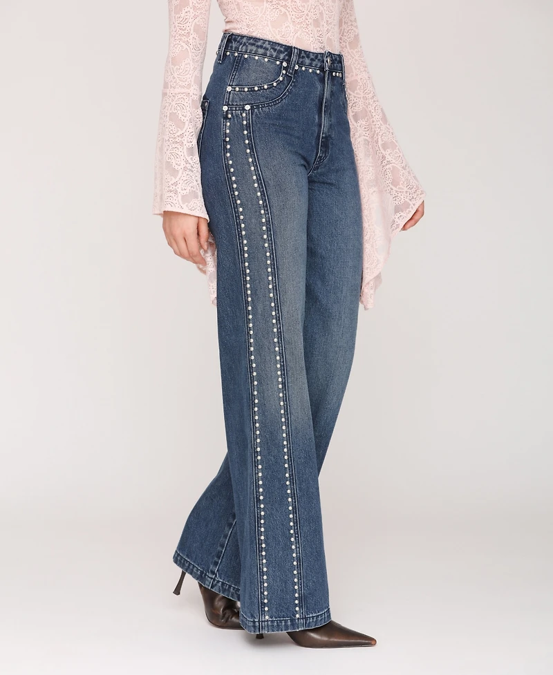 Avec Les Filles Women's Stud Detail Mid Rise Jeans