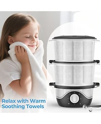 Sugift Large Capacity Hot Towel Warmer Towel Steamer with 2-Layer Baskets, 60-Min Timer, Auto Shut-Off