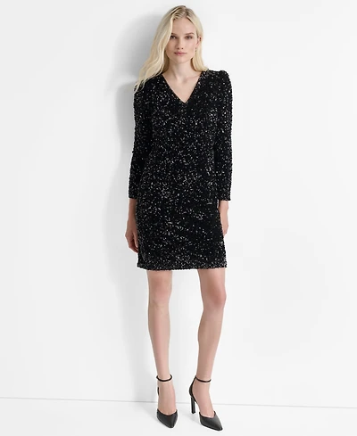 Dkny Women's Long Sleeve Sequin Shift Dress