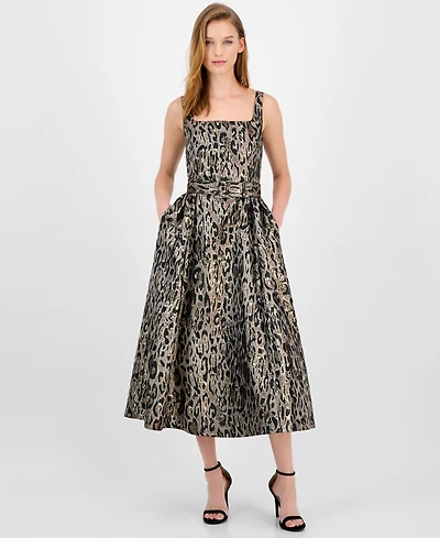 julia jordan Women's Leopard Safari Jacquard Midi Dress