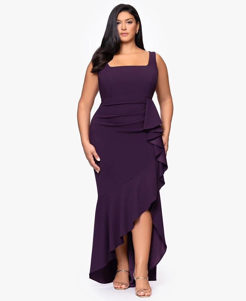 Betsy & Adam Plus Ruffle Detail Maxi Dress