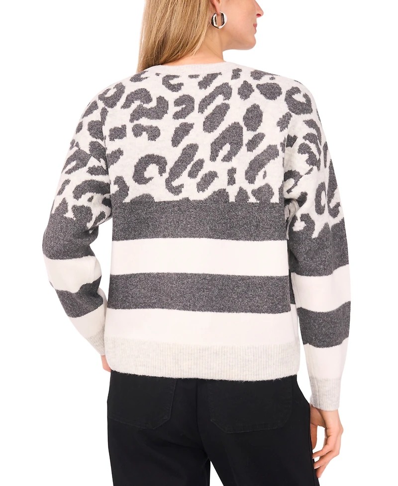 Vince Camuto Women's Leopard Stripe Long Sleeve Sweater