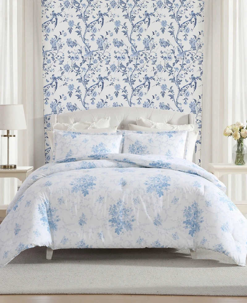 Laura Ashley Sophia Cotton 3-Pc. Duvet Cover Set, Full/Queen