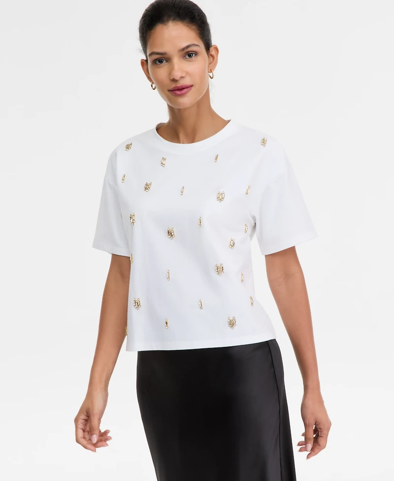I.n.c. International Concepts Women's Cotton Embellished Tee, Macy's Exclusive