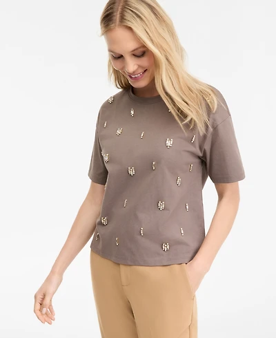 I.n.c. International Concepts Women's Cotton Embellished Tee, Macy's Exclusive