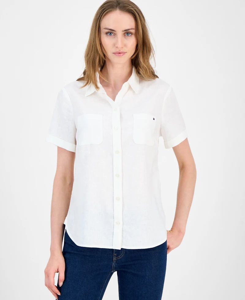 Tommy Hilfiger Women's Cuffed Short-Sleeve Camp Shirt