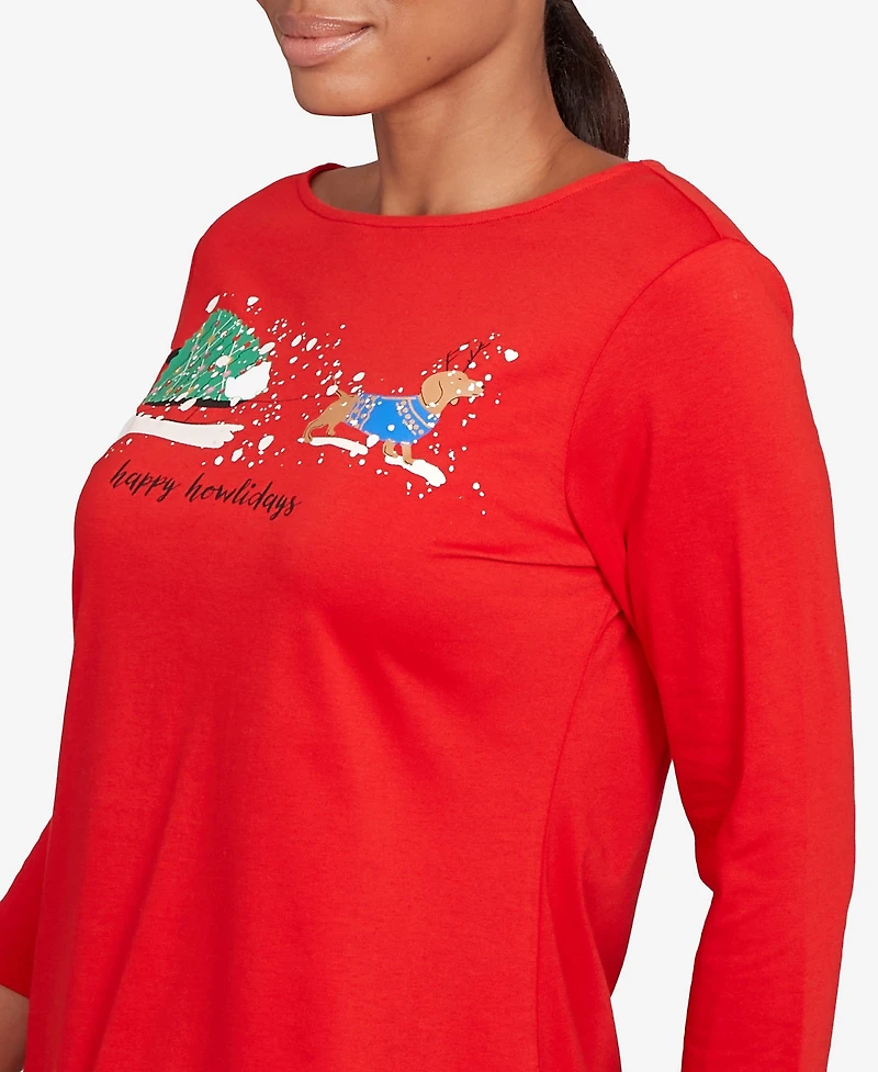 Ruby Rd. Petite Happy Howlidays Knit Top
