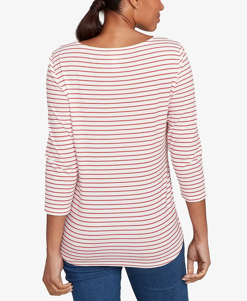 Ruby Rd. Petite Christmas Truck Striped Knit Top