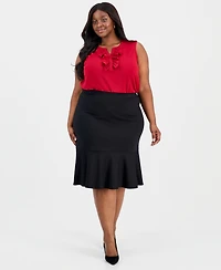 Kasper Plus Pull-On Ruffle-Hem Compression Skirt