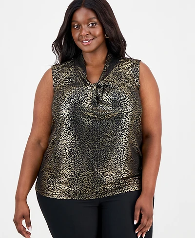 Kasper Plus Foil-Print Knot-Front Top