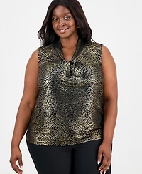 Kasper Plus Foil-Print Knot-Front Top