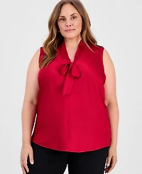 Kasper Plus Satin Tie-Front Sleeveless Top
