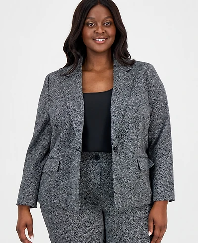 Kasper Plus Herringbone One-Button Blazer