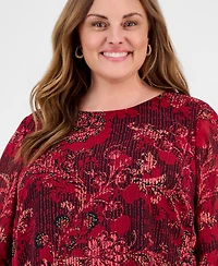 Kasper Women's Plus Floral Ruffle Sleeve Top