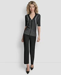 Dkny Women's Zip Up Short Sleeve Sweater