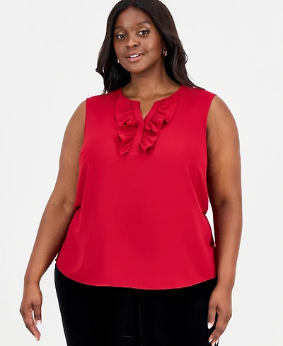 Kasper Plus Ruffle-Front Sleeveless Top