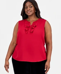 Kasper Plus Ruffle-Front Sleeveless Top