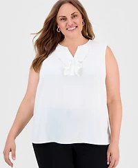 Kasper Plus Ruffle-Front Sleeveless Top
