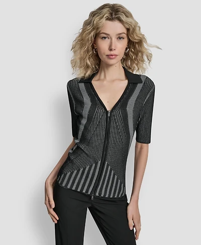 Dkny Women's Zip Up Short Sleeve Sweater