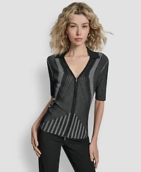 Dkny Women's Zip Up Short Sleeve Sweater