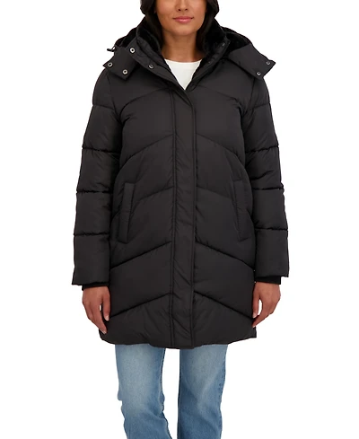 Sebby Collection Women's 3/4 Cozy Lined Hooded Puffer Coat