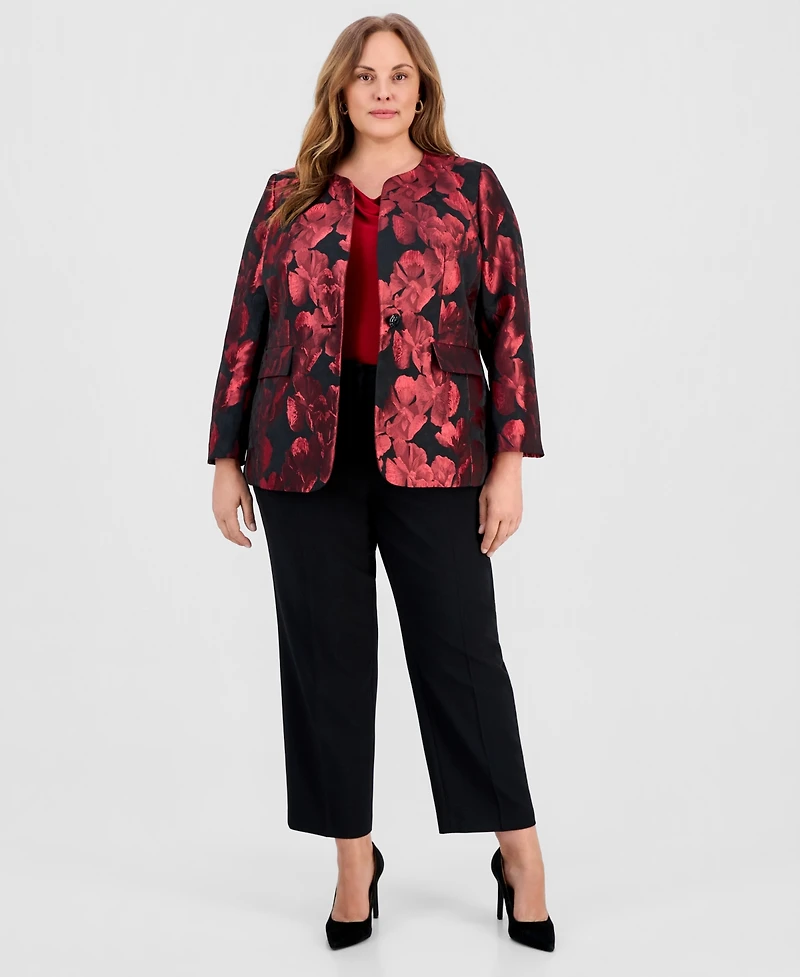 Kasper Plus Floral Jacquard One-Button Blazer