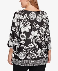 Ruby Rd. Plus Floral Geo Border Knit Top