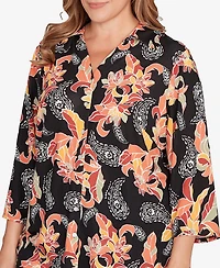 Ruby Rd. Plus Shirt Collar Floral Paisley Button Front Top
