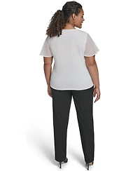 Calvin Klein Plus Mixed Media Flutter-Sleeve Blouse
