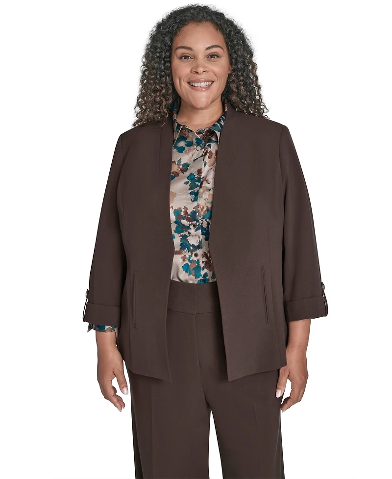 Calvin Klein Plus Notch-Lapel 3/4-Sleeve Jacket