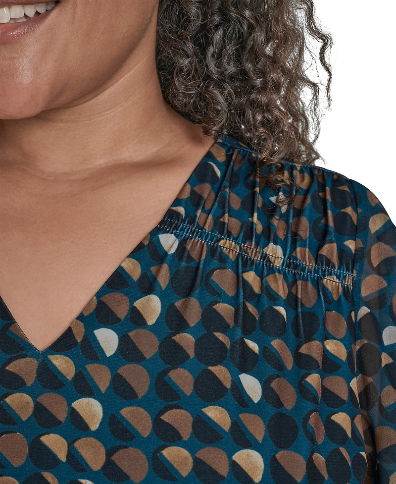 Calvin Klein Plus Printed V-Neck Flutter-Sleeve Blouse