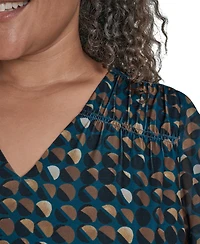 Calvin Klein Plus Printed V-Neck Flutter-Sleeve Blouse