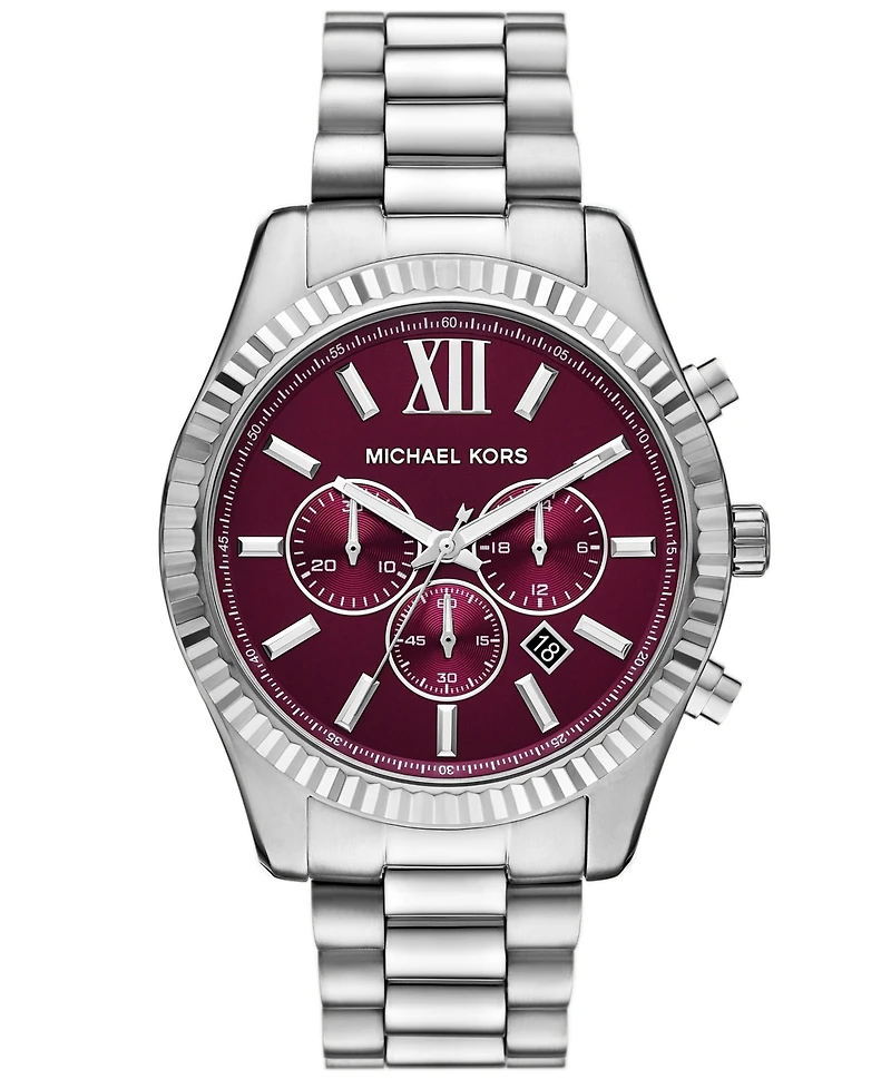 Michael Kors Men's Lexington Chronograph Silver-Tone Stainless Steel Watch, 44mm