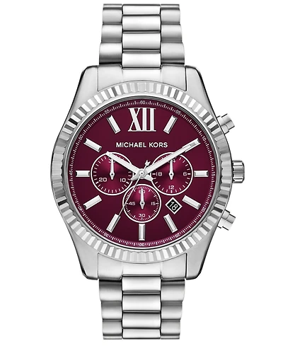 Michael Kors Men's Lexington Chronograph Silver-Tone Stainless Steel Watch, 44mm