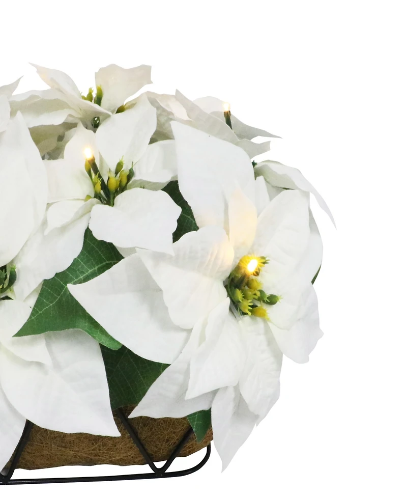 Puleo 24" Pre-Lit Artificial White Poinsettia Window Box Decor