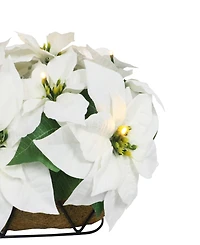 Puleo 24" Pre-Lit Artificial White Poinsettia Window Box Decor