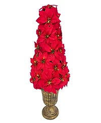 Puleo 36" Pre-Lit Artificial Potted Red Poinsettias